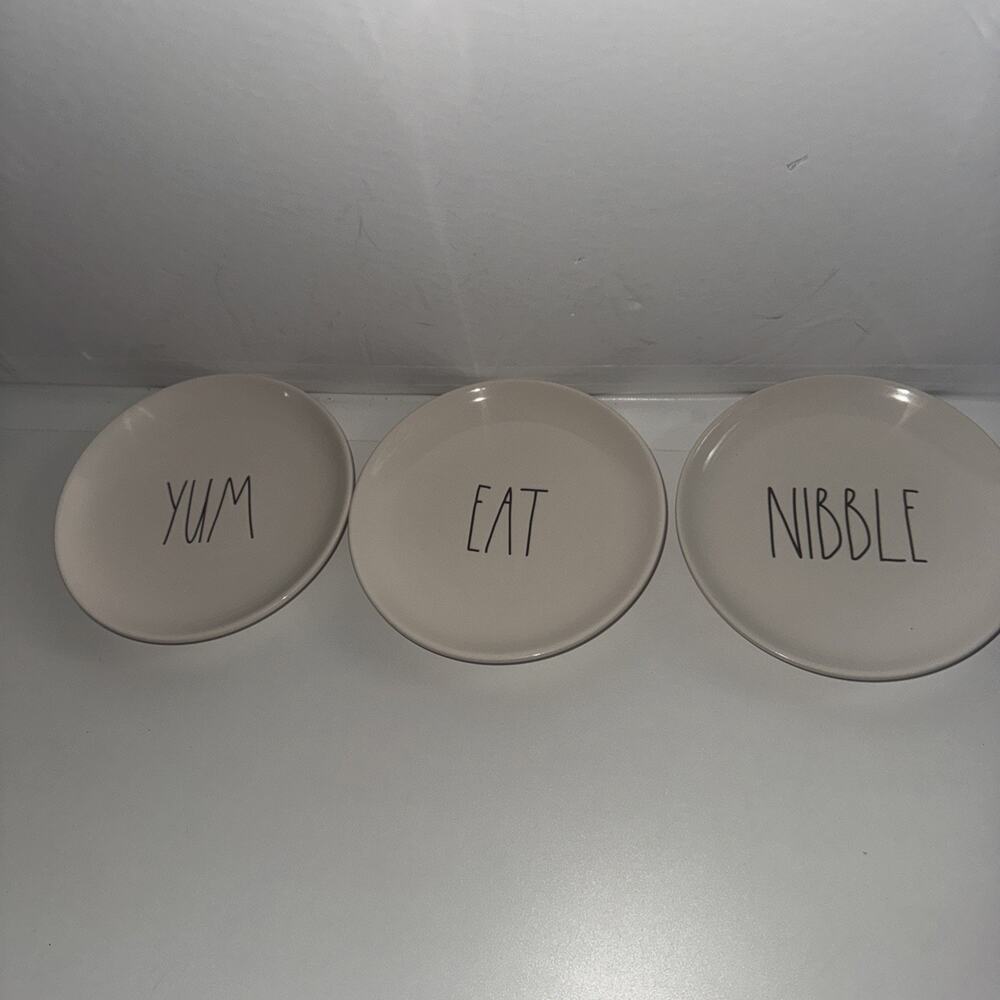 3 RAE DUNN EAT YUM NIBBLE APPETIZER SALAD PLATES ARTISAN COLLECTION 6.25”